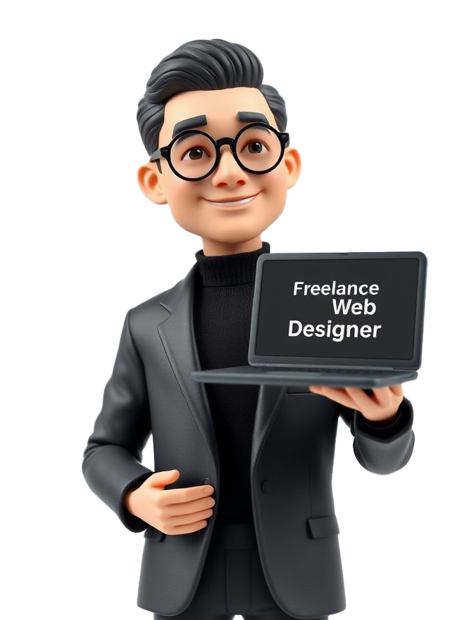 Illustration artistique d’un freelance dans une bulle digitale entouré d’éléments WordPress et SEO – Création site WordPress